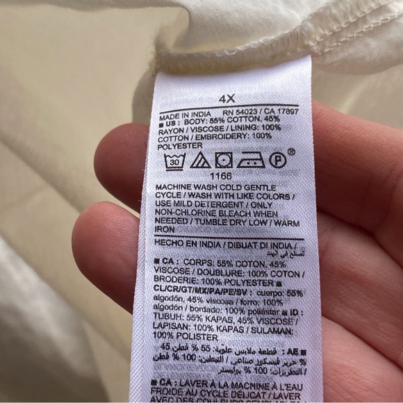 Old Navy Embroidered Mini Swing Dress Woman 4X Cream Pockets Boho Scandinavian - Picture 9 of 15